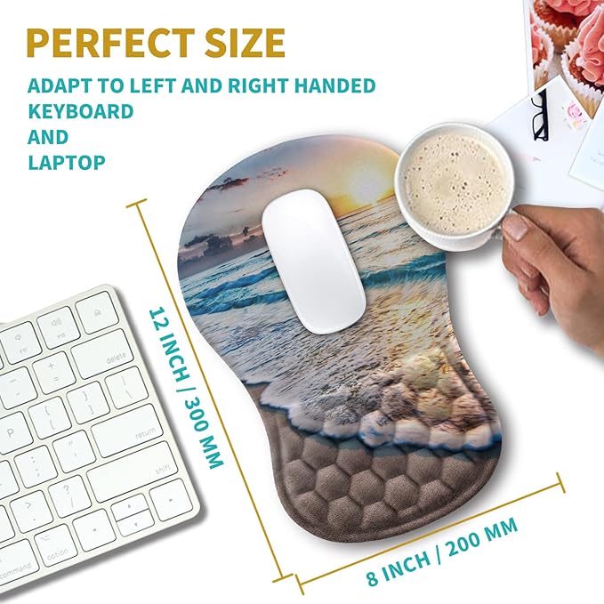 Hokafenle Ergonomic Mouse Pad Wrist Support, Wrist Rest Mousepad for Carpal Tunnel with Integrated Memory Foam Slope Massage Bulge (11.8x7.9 inch,Beach Sunset)