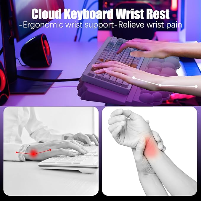 Ergonomic Wrist Rest for Keyboard, Soft Memory Foam Cloud Keyboard Stand Pad with Wrist Rest Set with Non-Slip Silicone Base, Easy Typing, Comfort for Computer Laptop Mac - Rainbow