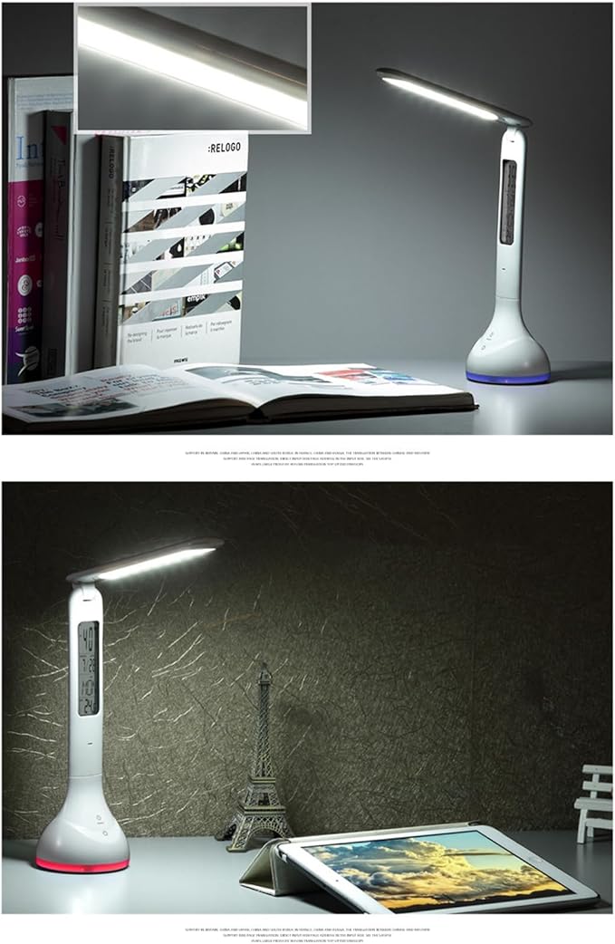 Smart Bedside Lamp with Transparent Display, RGB Dimmable Desk Light, 180° Foldable, Built-in Battery, Multi-Function with Clock/Date/Temperature Alarm,T19 White.