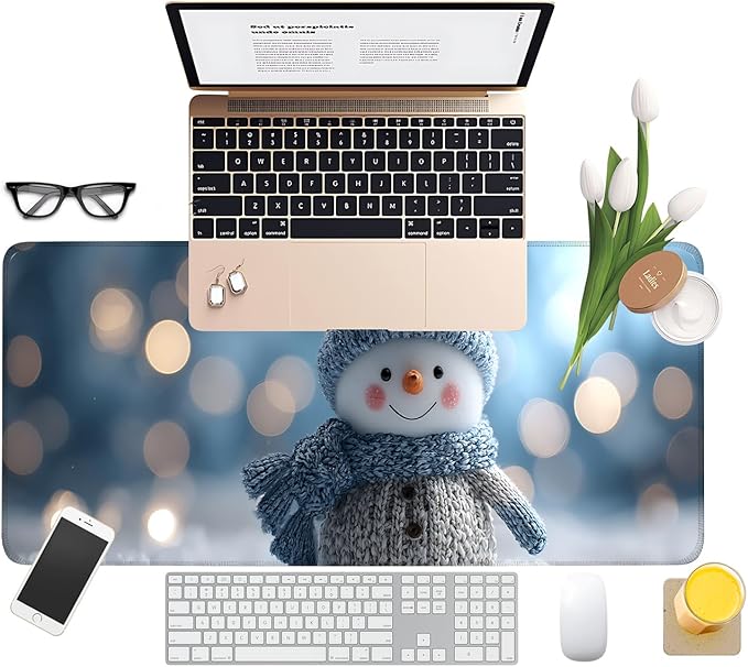Christmas Snowman Extended Gaming Mouse Pad 31.5x11.8inches Large Desk Mat Anti-Slip Rubber Base & Durable Stitched Edges for Gamers Smooth Mouse Writing Surface for Desk Office/Home