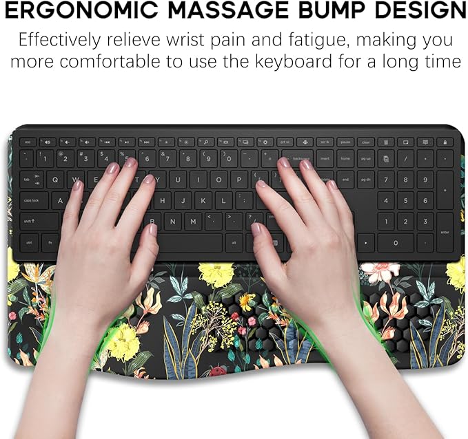 JIKIOU Keyboard Stand with Wrist Rest, Computer Keyboard Stand Pad with Non-Slip Base, Comfy Ergonomic Keyboard Riser Holder for Gaming Office Home 17.13x9.5 in (04Black Flowers)