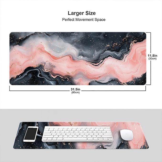 Marble Desk Pad Mouse Pad Abstract Fluid Pink and Black XL Mouse Pad Large Mousepad Extended Laptop Keyboard Mat Gaming Desk Pad Mouse Mat 31.5"x11.8" Office Computer Keyboard Laptop Home