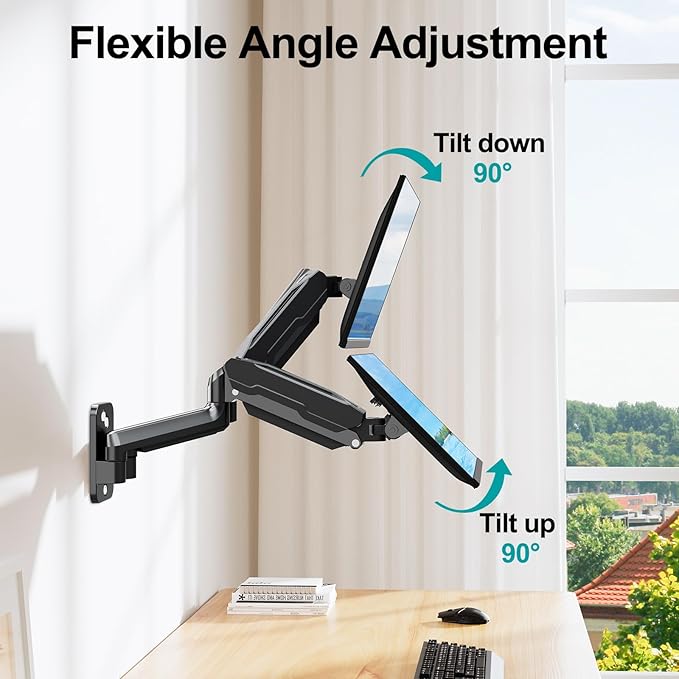MOUNT PRO Dual Monitor Wall Mount for 13 to 32 Inch Computer Screens, Wall Monitor Arm for 2 Monitors, Each Holds Up to 19.8lbs, Full Motion Wall Monitor Mount with VESA 75x75/100x100