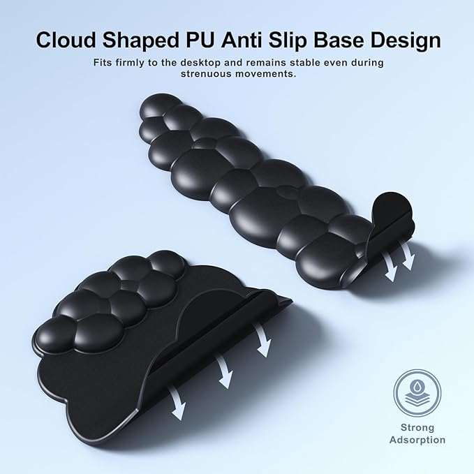 Cloud Mouse Pad with Wrist Rest, Cloud Keyboard Wrist Rest, Mouse Pad Wrist Support, Ergonomic Keyboard Mouse Wrist Support (Black)