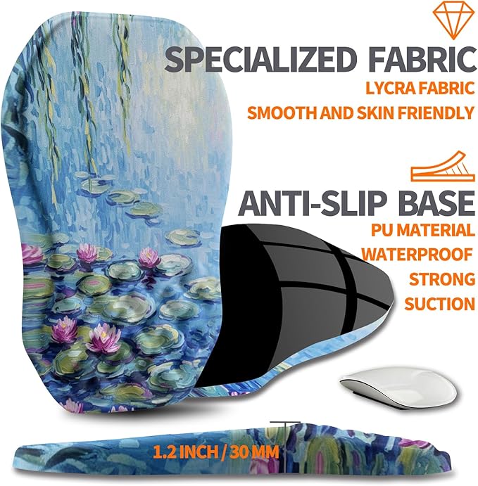 Ergonomic Slope Mouse Pad Wrist Support, Wrist Rest Mousepad for Carpal Tunnel with Massage Bulge and Slow Rebound Memory Foam (12x8 inch, Lotus Pond)