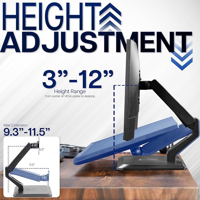 VIVO Premium Single 17 to 32 inch VESA Monitor and Touch Screen Desk Stand with Rotating Base, Freestanding Pneumatic Height Adjustable Arm, 12 inch Maximum Screen Height, Black, STAND-V001R