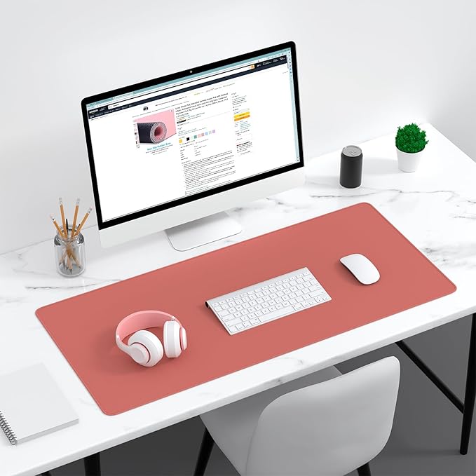 Dapesuom Large Gaming Mouse Pad, Extended Mouse Mat with Stitched Edges, Full Size Keyboard Pad with Non-Slip Base, Big XXL Computer Desk Mats for Gamer, Laptop, Office, 35.5 x 15.7in, Indian Red