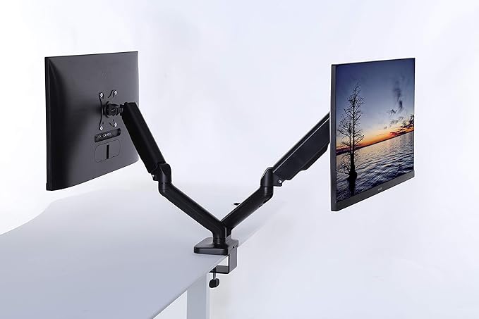 ApexDesk Dual Monitor Arm Desk Mount – Adjustable Height Gas Spring – VESA Mount with C Clamp & Mounting Base – Computer Monitor Stand for Screen up to 32 inch – Holds up to 20 lbs., Black (DMM-24)