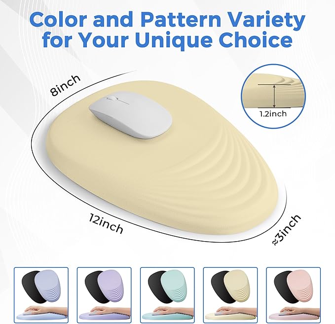 Ergonomic Mouse Pad with Wrist Support, Memory Foam Wrist Rest for Pain Relief & Carpal Tunnel, Non-Slip Base for Office, Computer, PC, Laptop (12x8x1.2inch, Light Yellow)