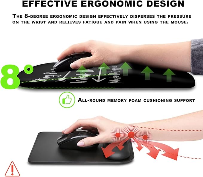 Mouse Pad Wrist Support, Ergonomic Mouse Pad with Massage Dot, Comfortable Computer Mouse Pad for Laptop, Wrist Rest Mousepad with Non-Slip PU Base for Office & Home, 12 x 8 in