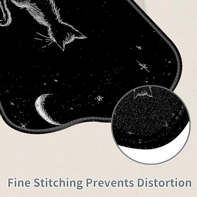 Cute Mouse Pad Plus 1 Coaster, Small Gaming Mouse Mat 11.8 x 9.45 inches, Travel Mouse Pads with Durable Stitched Edges Non-Slip Base, Black Cat Moon Decor Mousepad for Office Home