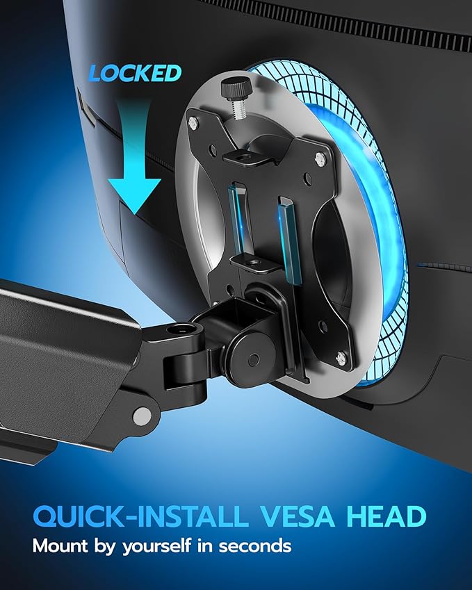 ARES WING Heavy Duty Single Monitor Arm - Fully Adjustable Monitor Mount for 17"-40" Ultrawide Screens up to 26.4 lbs with Clamp/Grommet Desk Mount and USB A/C, 75/100 Vesa Mount, Black