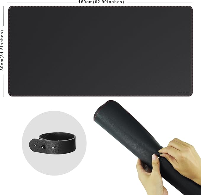 ZORESYN 63.0"x31.5" Leather Desk Pad Protector, Large Mouse Pad, Executive Computer Office Desk Mat, Non-Slip PU Leather Desk Blotter, Waterproof Desk Writing Pad for Office and Home (Black)