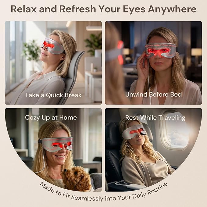 Red Light Therapy for Eyes, Under Eye Red Light Eye Mask for Fine Lines Eye Bags, 3 Modes Face Mask Device, Infrared Light Therapy for Dark Circles, Visual Wellness, Eye Fatigue, Jet Lag