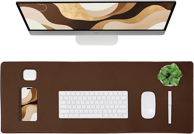 ALOANES Waterproof Mouse Pad with Durable Stitched Edge, XXXL Gaming Keyboard Pad, Non-Slip Rubber Base Mouse Mat, Extended Desk pad for Gamer, Office & Home, Brown Mousepad 35.4"x 15.7"x 0.12"