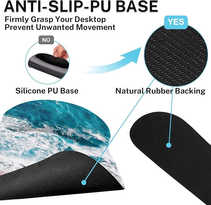 Britimes Blue Sea Pink Sand Beach Ergonomic Mouse Pad Set with Wrist Rest Non-Slip Rubber Base Wrist Cushion Support and Coasters Mousepad with Wrist Support for Computer Keyboard and Desk