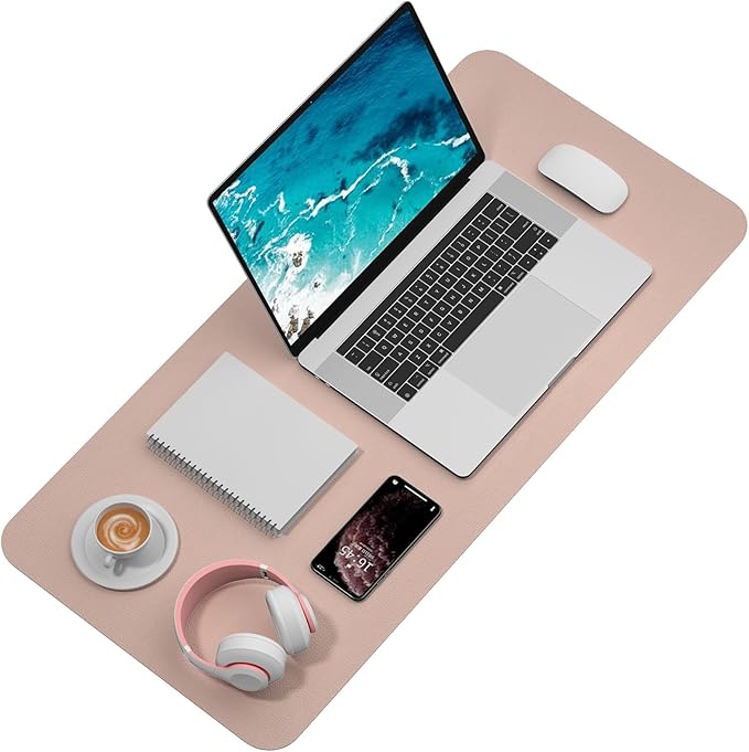 Hsurbtra Desk Pad, 35.5" x 17" PU Leather Desk Mat, XXL Extended Mouse Pad, Waterproof Desktop Blotter Protector, Non-Slip Ultra Thin Large Laptop Keyboard Writing Mat for Office Home, Beige Apricot
