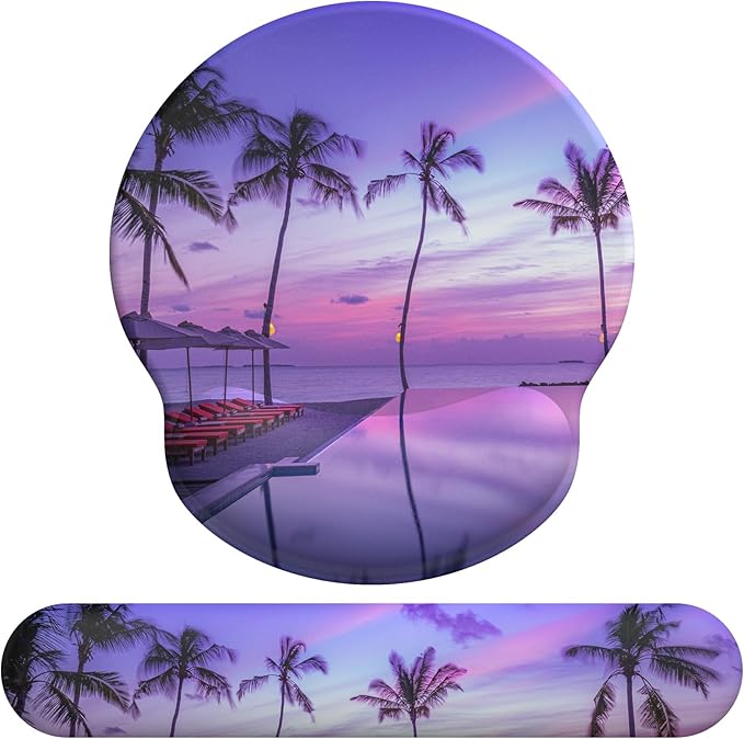 eulps Mouse Pad Wrist Support, Ergonomic Memory Foam Keyboard Wrist Pad & Gel Wrist Rest Set for Computer Keyboard for Easy Typing for Office & Home (Mauve Twilight Set)