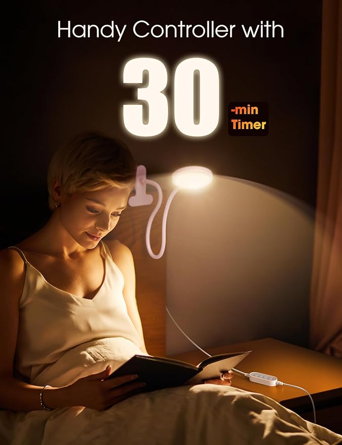 Desk Lamp Clip on Light 8W 66 LED Reading Light for Bed, 5 Colors 10 Dimming Levels, Eye Caring Metal Reading Lamp, Clip lamp for Bed Headboard Home Office (Pink)