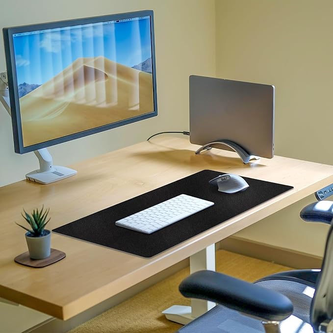 Leather Desk Pad Mat, Non-Slip Black Desk Mat, Large Mouse Pad for Desk, Waterproof Desk Computer Mat Desktop Protector for Office/Home, 23.6" x 13.7"