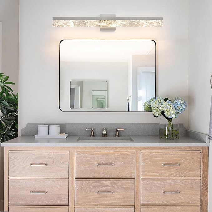 Bathroom Light Fixtures Over Mirror, 32 Inch Brushed Nickel Vanity Lights for Bathroom, 24W Dimmable LED Modern Vanity Lighting Fixtures for Living Room Paintings 3000K