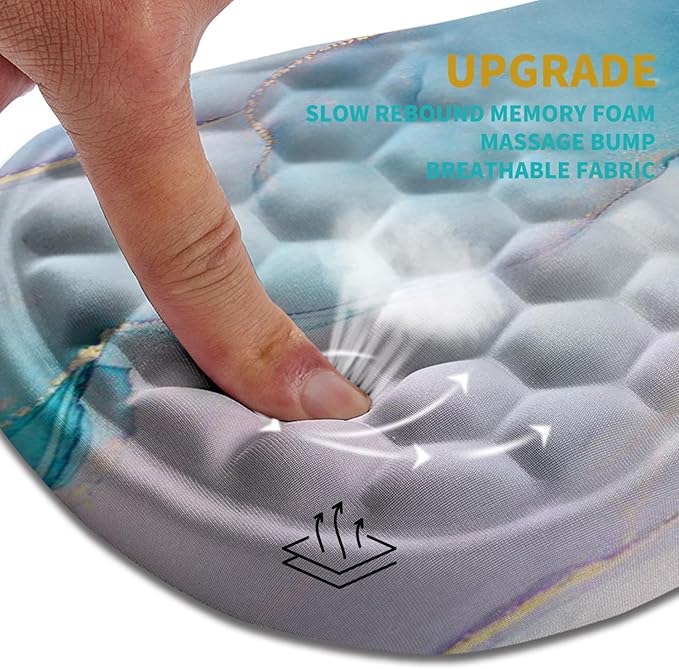 Hokafenle Ergonomic Mouse Pad Wrist Support, Wrist Rest Mousepad for Carpal Tunnel with Integrated Memory Foam Slope Massage Bulge (11.8x7.9 inch,Blue Marble)