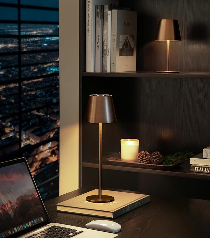 3 Pack Cordless Table Lamp, Portable Battery Operated Lamp with 3 Color Temps and Stepless Dimming, Rechargeable Table Lamp for Dinner, Desk, Cafe, Outdoor (Brushed Mocha)