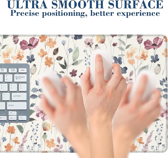 Large Gaming Mouse Pad for Desk Watercolor Flowers Big Desk Mat Extended Mousepad with Stitched Edge and Non-Slip Base Long Computer Keyboard Mouse Mat for Home Office Work, 11.8 x 31.5 Inch