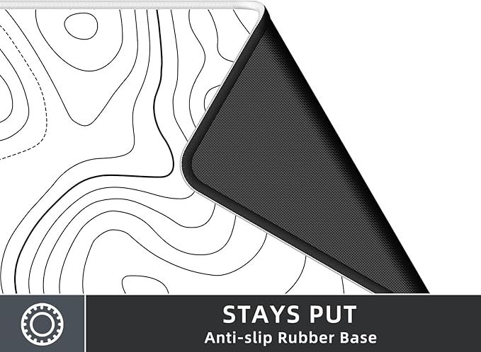 Extra Large Gaming Mouse Pad with White Topographic, XXL Mousepad, Big Mouse Mat Desk Pad, Non Slip Keyboard Pad for Gaming Computer Laptop PC Office Desk Accessories