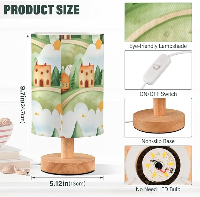 Green Village LED Table Lamp, Bedside Lamp with Linen Lampshade, Flicker-Free Eye Care USB Plug in Nightstand Lamp, for Bedroom and Office