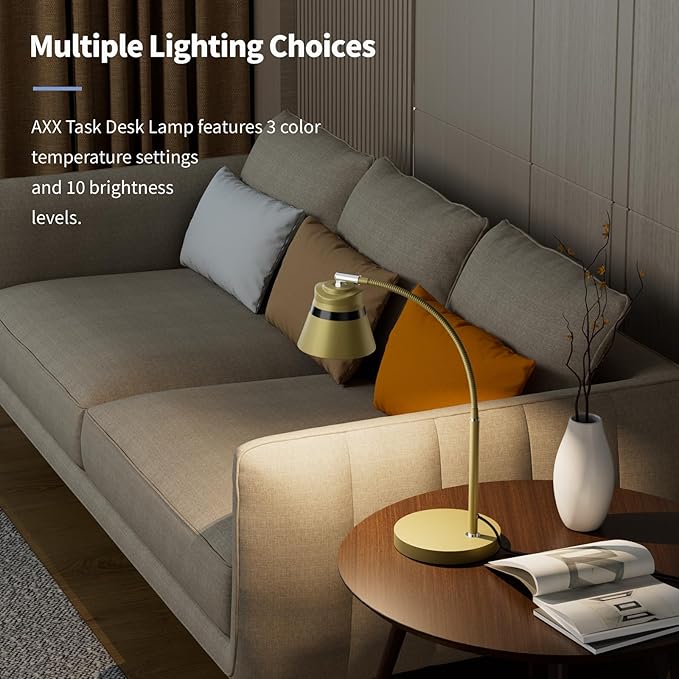 AXX Gold Desk Lamp, 24-Inch Table Light for Home Office/Bedroom/College Dorm Room, LED Bulb Included, 1000LM, 3 Color Modes, 10 Dimmable Levels, Metal