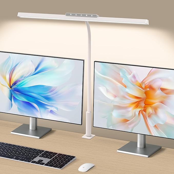 Desk Lamp, 3 Colors Stepless Dimming LED Desk Lamps for Home Office Adjustable Memory Desk Light with Clamp Touch Control Office Lamp Eye Caring Computer Light for Working Sewing(White)