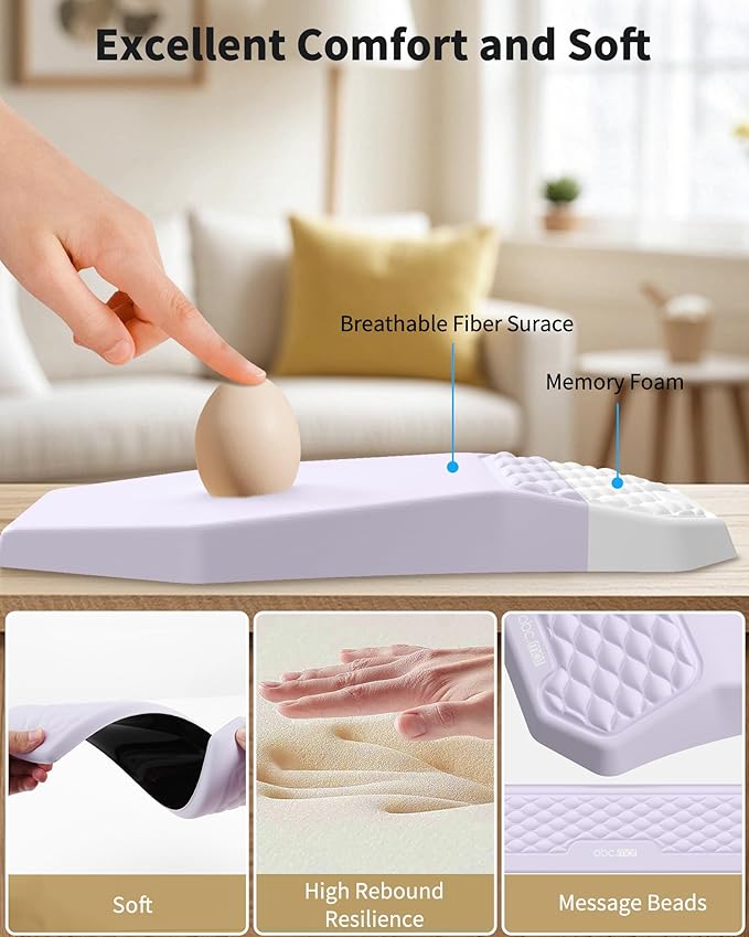 Ergonomic Mouse Pad and Keyboard Wrist Rest Support Set, Massage Design Mousepad for Carpal Tunnel, Memory Foam, Non-Slip PU Base for Computer Desk, Purple