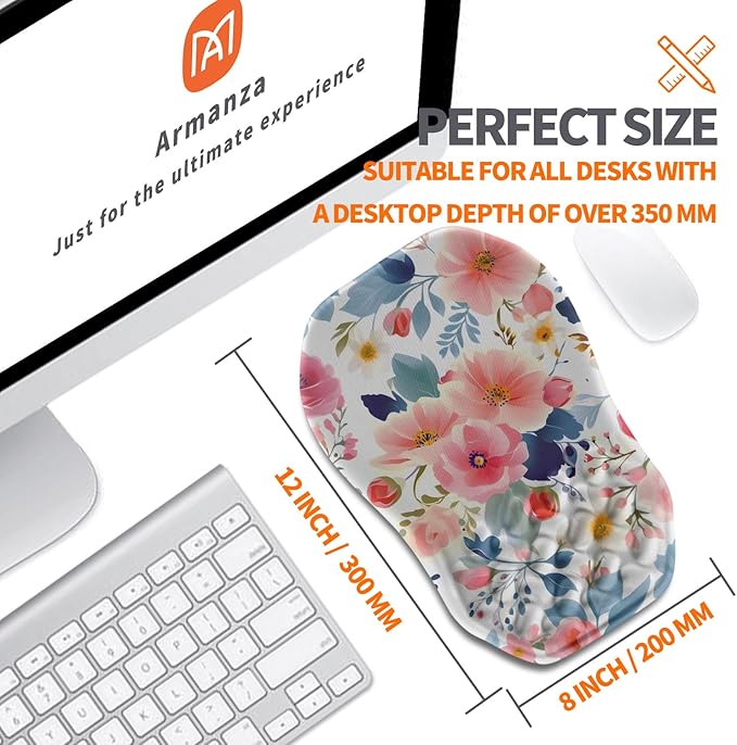 Ergonomic Slope Mouse Pad Wrist Support, Wrist Rest Mousepad for Carpal Tunnel with Massage Bulge and Slow Rebound Memory Foam (12x8 inch, Pink Floral)