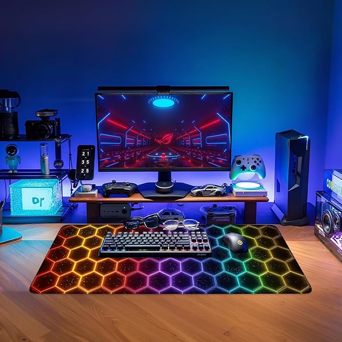 Honeycomb Extended Gaming Mouse Pad 31.5x11.8inches Large Desk Mat Anti-Slip Rubber Base & Durable Stitched Edges for Gamers Smooth Mouse Writing Surface for Desk Office/Home