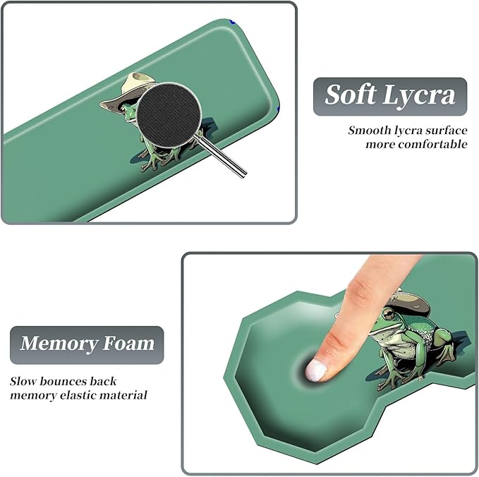 3Pcs Mouse Pad Set, Green Frog Large Gaming Mouse Pad with Stitched Edge, Ergonomic Memory Foam Keyboard Wrist Support and Mouse Wrist Rest Cushion, Pain Relief Non-Slip Desk Pad Combo