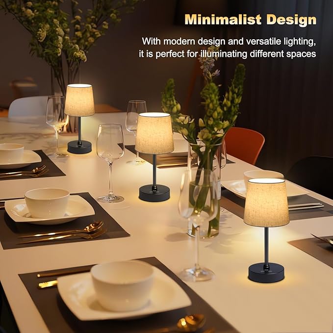 Small Cordless Table Lamp,5000mAh Rechargeable Battery Operated Desk Lamp,3 Colors & 7 RGB Stepless Dimmable, Portable Touch Wireless Lamp for Bedroom,Dining Table,Restaurant 2 Pack (Flaxen)