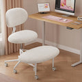 Ergonomic Cross Legged Office Chair with Wheels, Focus-Friendly Chair for Adults, Meditation Chair, Yoga Office Chair, Comfortable Lumbar Support, Height Adjustable, Small Spaces, Teddy Fabric, White
