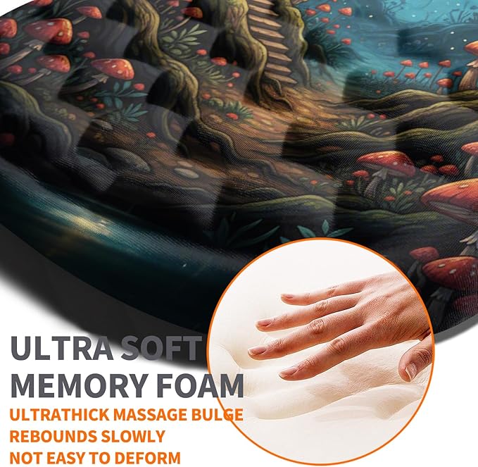 Ergonomic Joint Wrist Support Mouse Pad with Memory Foam Cushion Massage Bump, Carpal Tunnel Mousepad Slope Design for Wrist Rest, 11.8x7.9 in, Mushroom