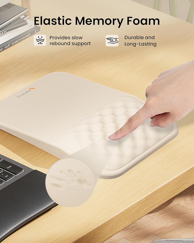 ProtoArc MP50 Ergonomic Mouse Pad with Wrist Rest, MP50 Mousepad with Massage Design, Soft Memory Foam and Non-Slip PU Base for Desk, Home, Office, 12x8 Inches, Beige