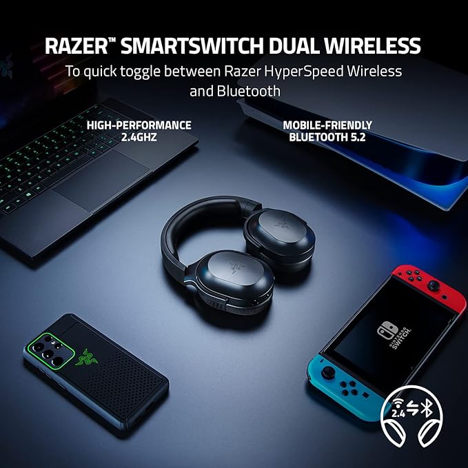 Razer Barracuda X Wireless Gaming & Mobile Headset (PC, PlayStation, Switch 2, Android, iOS): 2.4GHz Wireless + Bluetooth - Lightweight - 40mm Drivers - Detachable Mic - 50 Hr Battery - Black