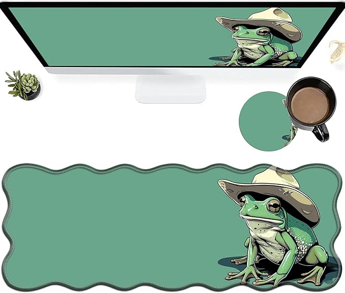 Green Frog Large Gaming Mouse Pad Plus a Coaster, 31.5 x 11.8 inches Desk Mat Extended XL Mousepad with Stitched Edge Non-Slip Rubber, Desk Pad Computer Mouse Mat for Home Office