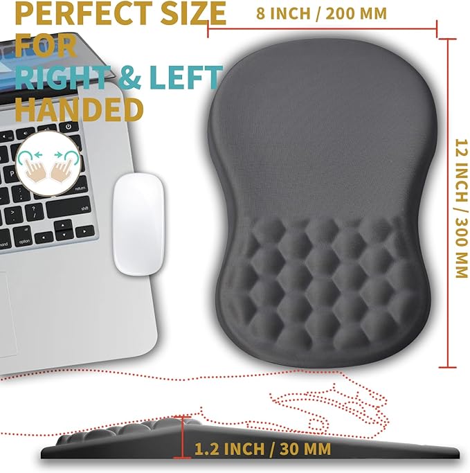 Hokafenle Ergonomic Mouse Pad Wrist Support with Massage Design, Wrist Rest Mousepad with Memory Foam&Non-Slip PU Base, Mouse Pads for Wireless Mouse & Desk (12x8 inch,Light Grey)