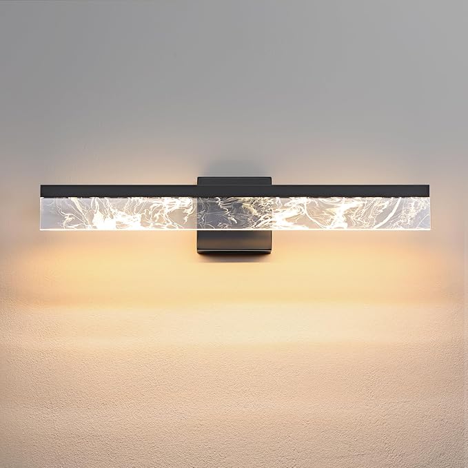 Modern Bathroom Light Fixtures Over Mirror - 24 Inch Black Vanity Light Bar 18W 3000K Dimmable LED Vanity Lighting Fixtures for Restroom Mirror