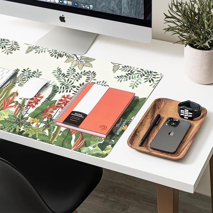 Desk Mat Large Protector Pad 31.5" ×15.7", Non-Slip PU Leather Desk Blotter, Waterproof Mouse Pad for Office Home Foliage