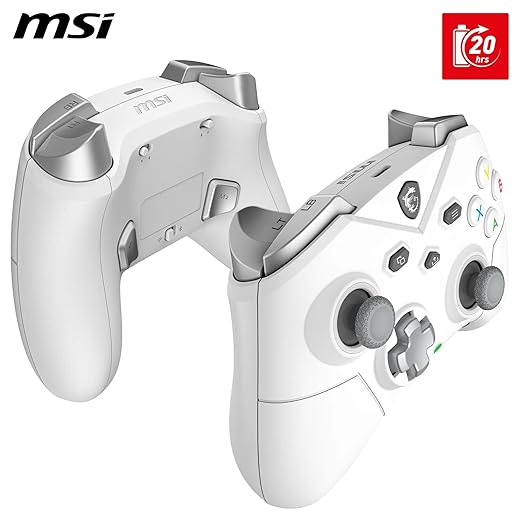 msi FORCE GC300 WIRELESS WHITE PC Gamepad Controller - 2.4 GHz, Bluetooth, USB Type-C to A - Wired/Wireless, 600mAh Li-ion Battery (20h), Interchangeable D-Pad Covers, Dual Vibration Motors