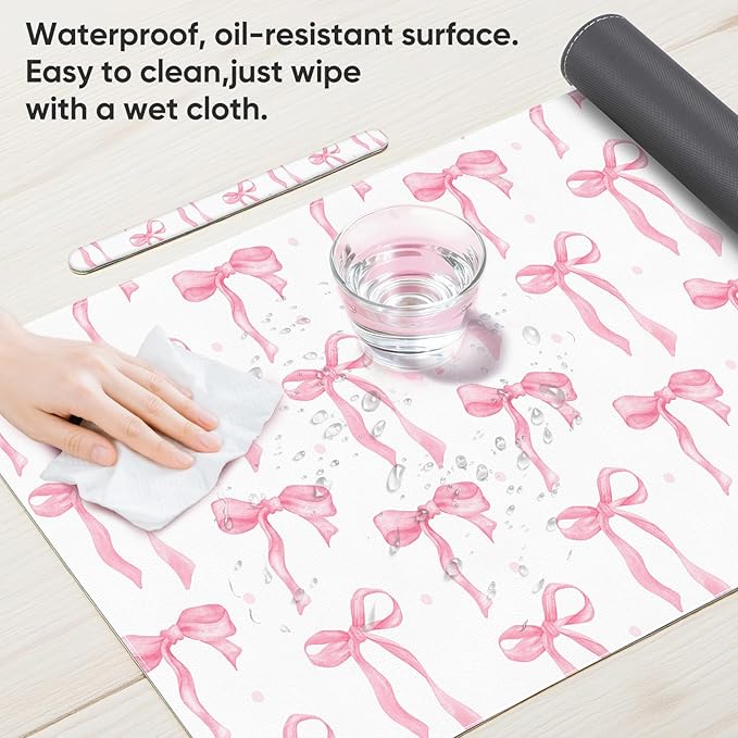 Desk Mat, XXL Large Mouse Pad,Leather Desk Pad Blotter Protector,Computer Laptop Mouse Pads for Desktop,Waterproof Writing Anti-Slip Mousepad for Office and Home I Pink Bow Girly