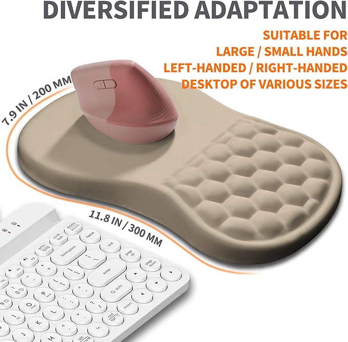 Ergonomic Joint Wrist Support Mouse Pad with Memory Foam Cushion Massage Bump, Carpal Tunnel Mousepad Slope Design for Wrist Rest, 11.8x7.9 in, Apricot