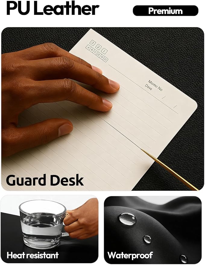 YSAGi Leather Desk Pad Protector, Office Desk Mat, Large Mouse Pad, Non-Slip PU Leather Desk Blotter, Laptop Desk Pad, Waterproof Desk Writing Pad Office and Home (Black, 35.4" x 17")