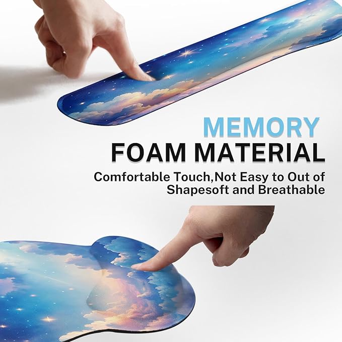 Arttown Starry Sky Desk Mat Cloud Colorful Mouse Pad Set 4 in 1 Beauty Night Sky Ergonomic Design Large Desk Pad + Keyboard Wrist Rest + Mouse Wrist Rest + Coaster Suitable for Home Office Study Game